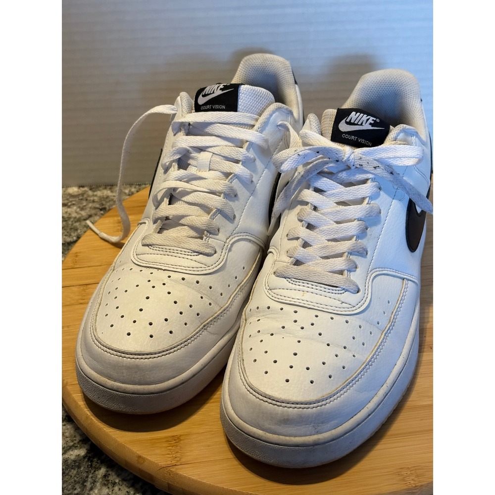 Nike Court Vision Low Men's White Black Leather‎ Sneakers Size 13 DH2987 107